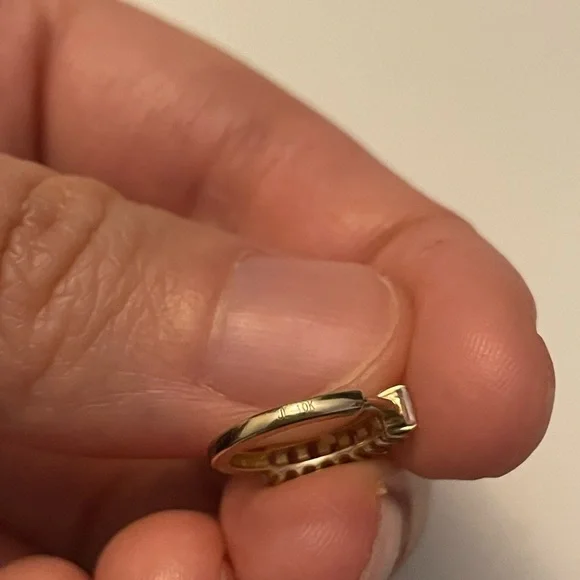 10K Solid Gold Baguette Cz Huggie Hoop Earrings - Picture 4 of 7